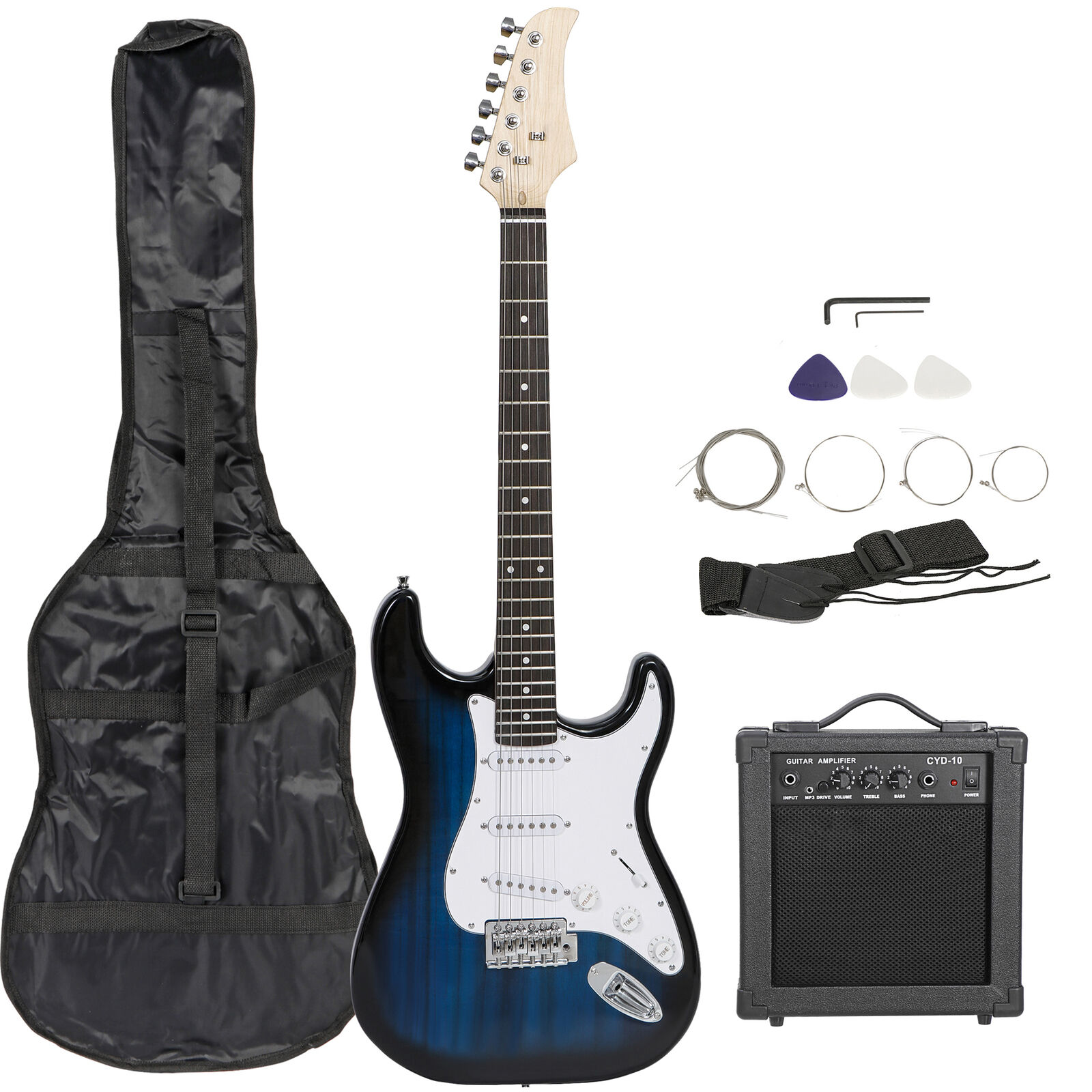Blue Electric Guitar Full Size with 10W Amp, Case and Accessories Pack Beginner
