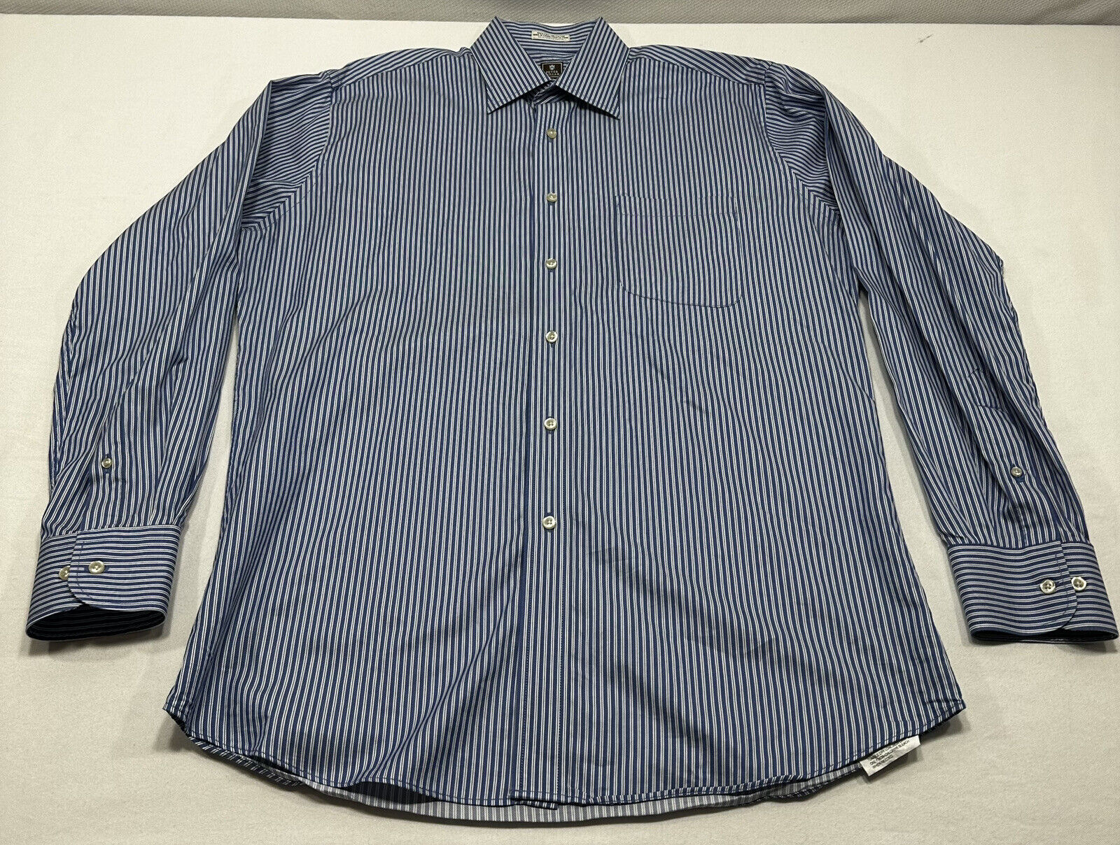 Peter Millar Shirt Mens Sz L 16 Blue Green Striped Button Down Long Sleeve Flaw