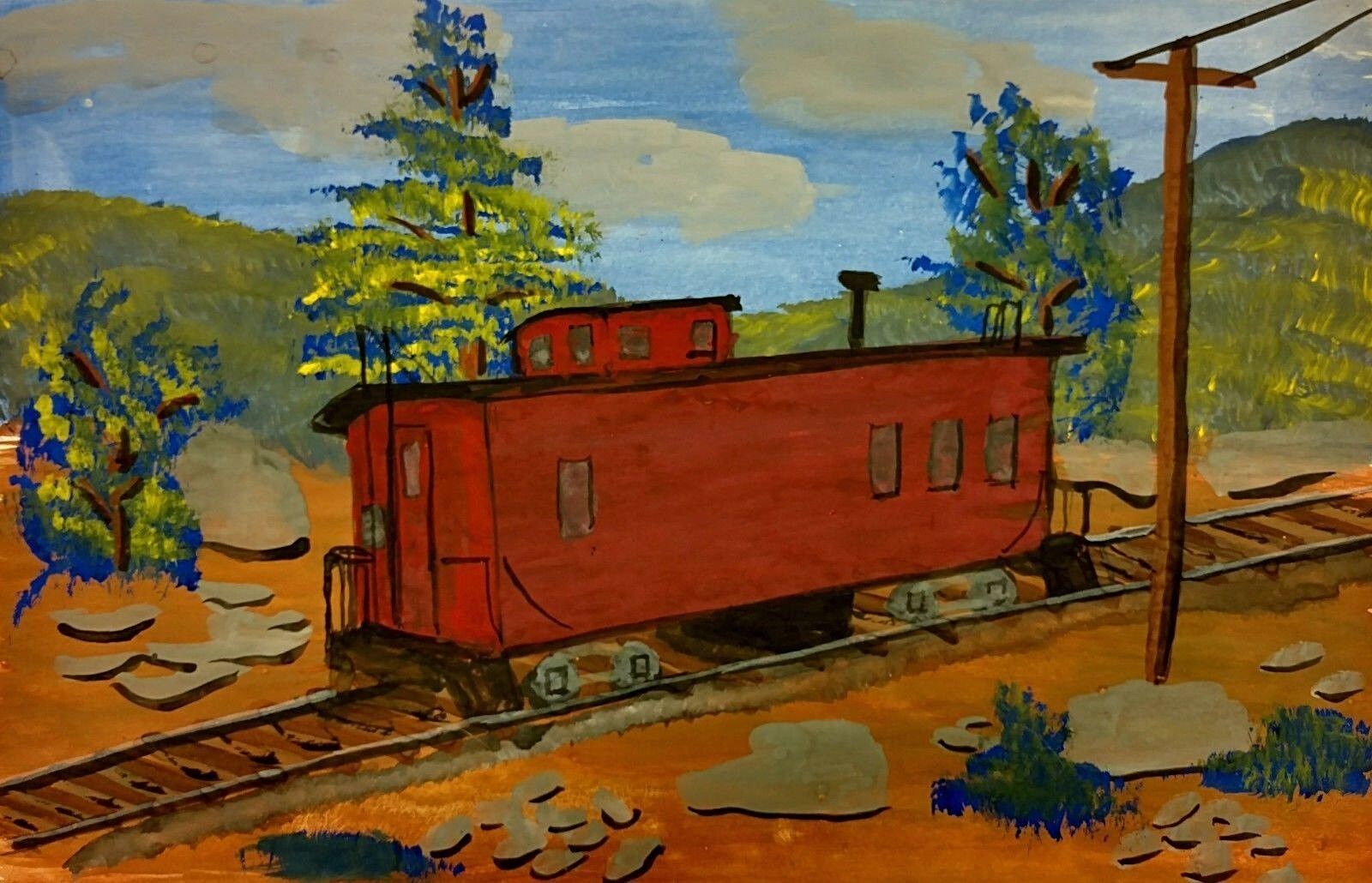 Ray Robbins Railroad Train Caboose Landscape Painting WPA Inf Pennsylvania 1i