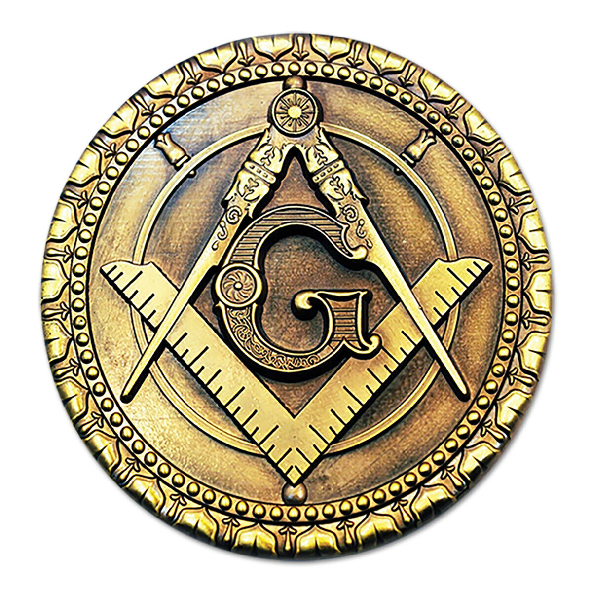 3 Diameter Blue & Gold F&AM Square & Compass Round Masonic Auto Emblem