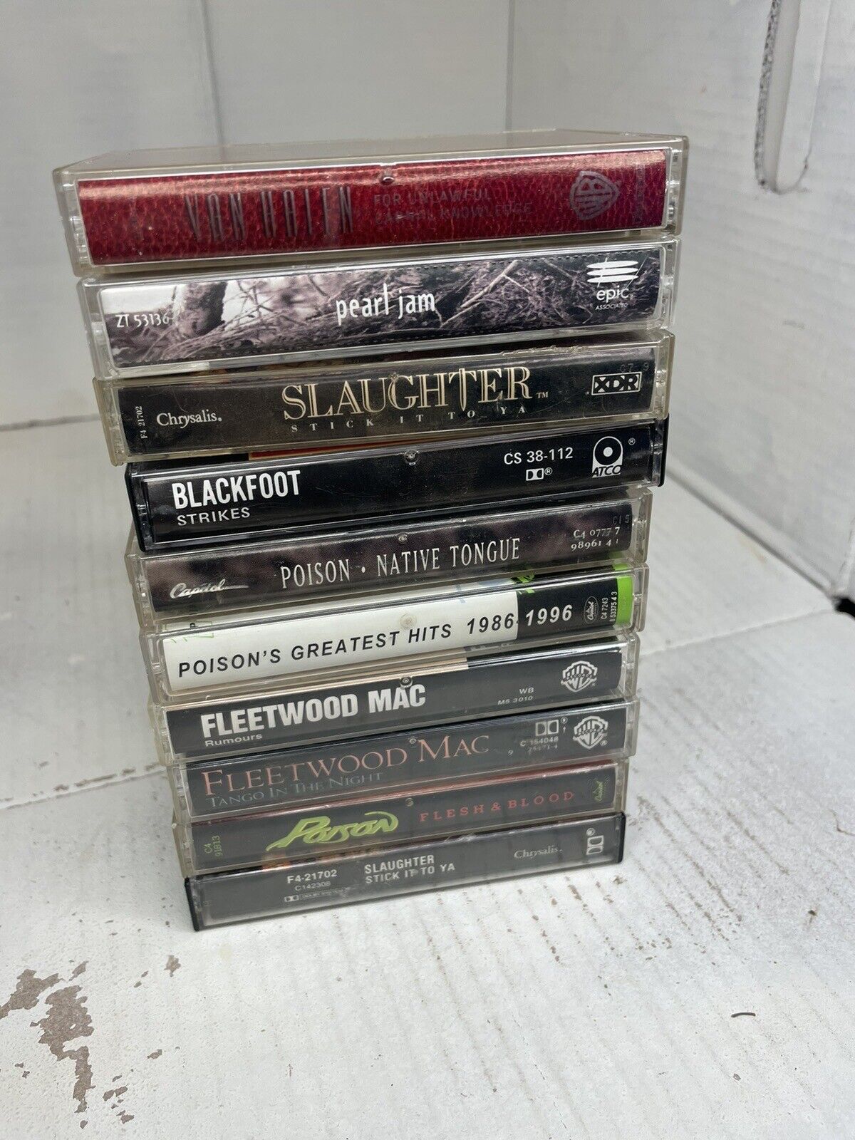 Cassette Tape Lot (10) Poison Fleetwood Mac Black Foot Van Halen Pearl Jam