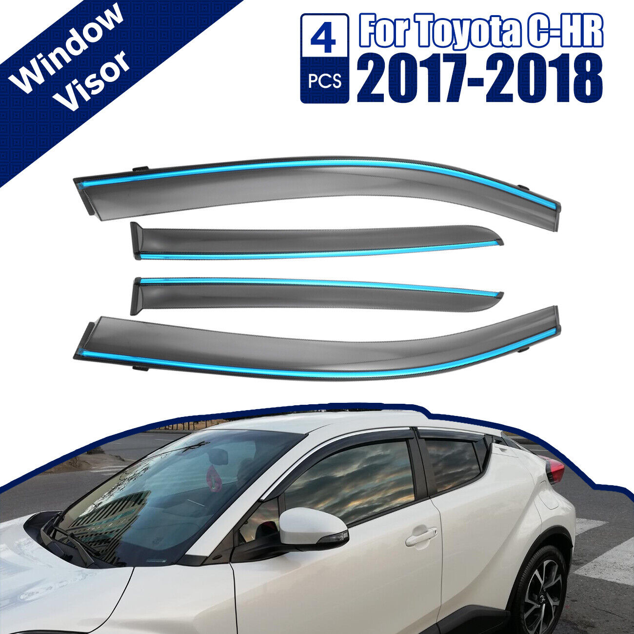 Fit 17-20 Toyota C-HR CHR JDM Mugen Style 3D Wavy Black Tinted Window Visor Vent