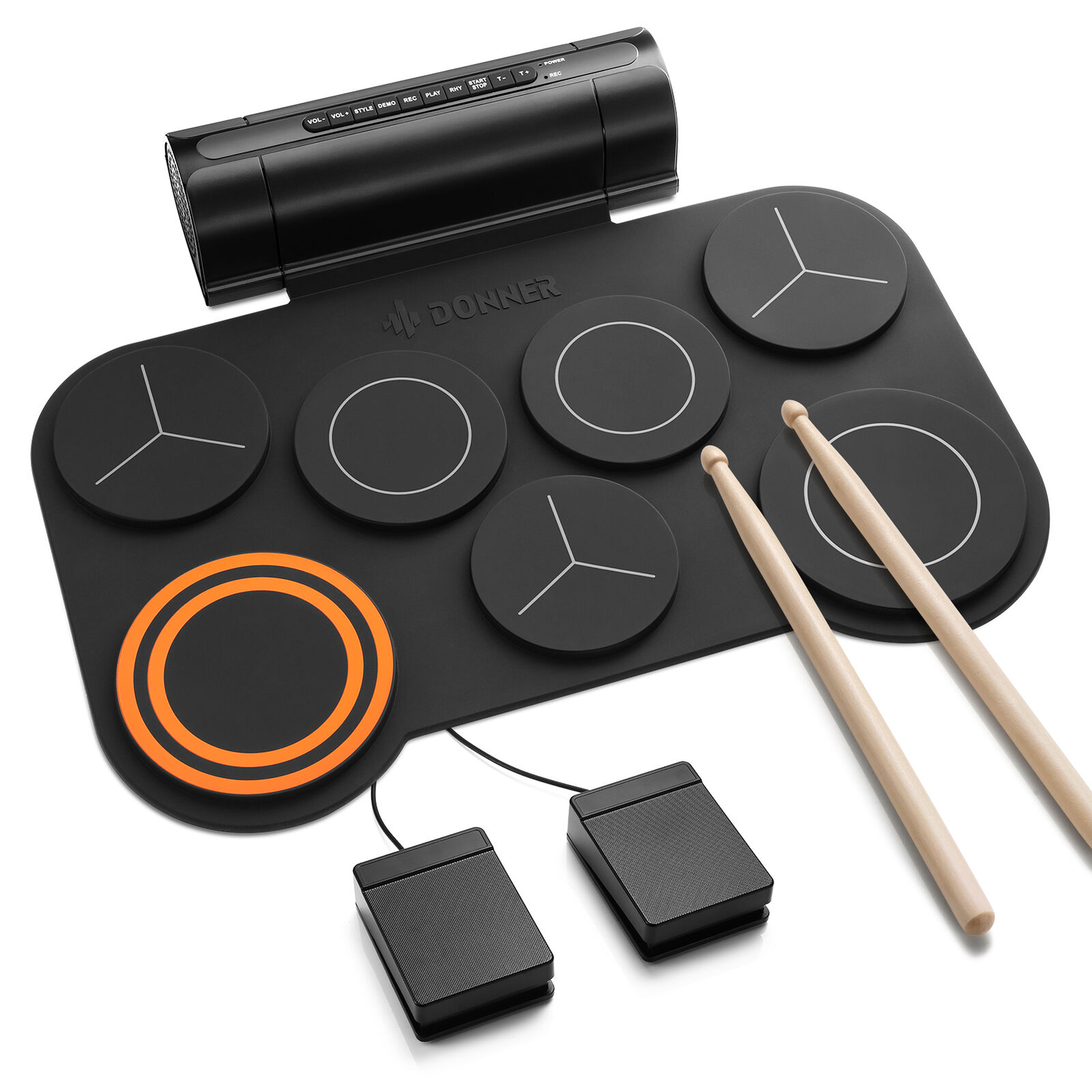 🥁Donner Kids Electronic Drum Kit 7 Pad Roll Up Quiet Pad Built-in Speaker Gift