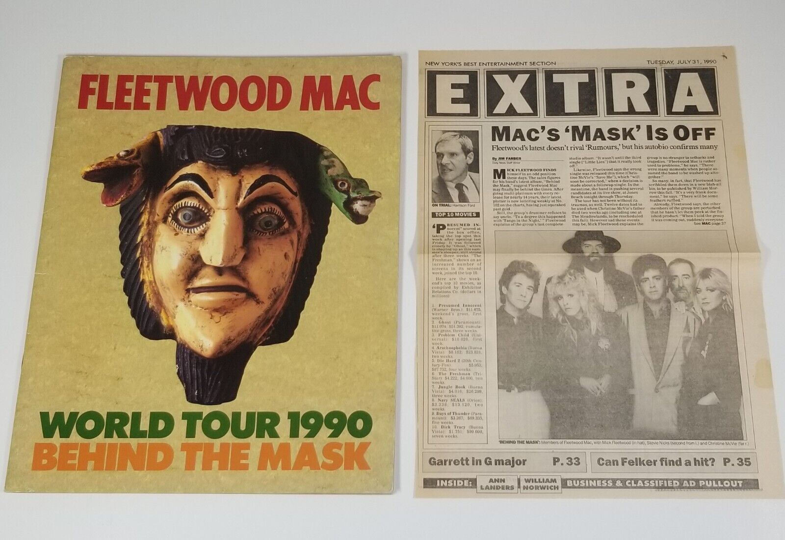 FLEETWOOD MAC BEHIND THE MASK WORLD TOUR 1990 PROGRAM CONCERT BOOK + NEWS PAGE