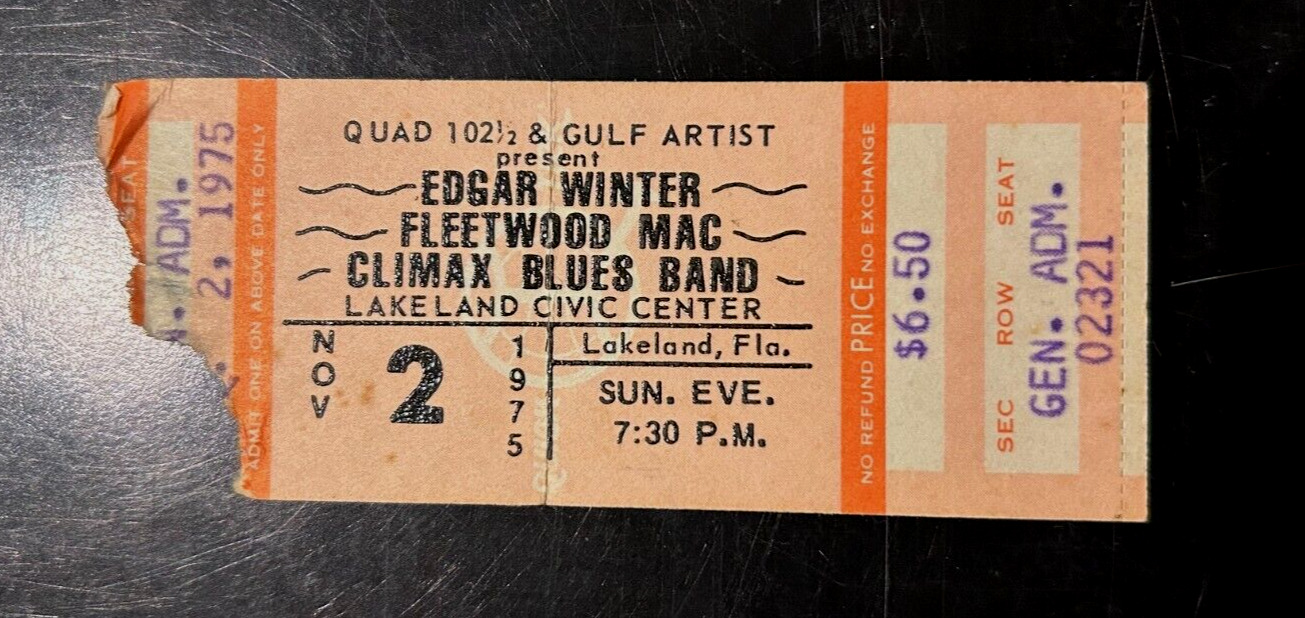 1975 FLEETWOOD MAC EDGAR WINTER CLIMAX BLUES BAND Concert Ticket Stub FLORIDA FL
