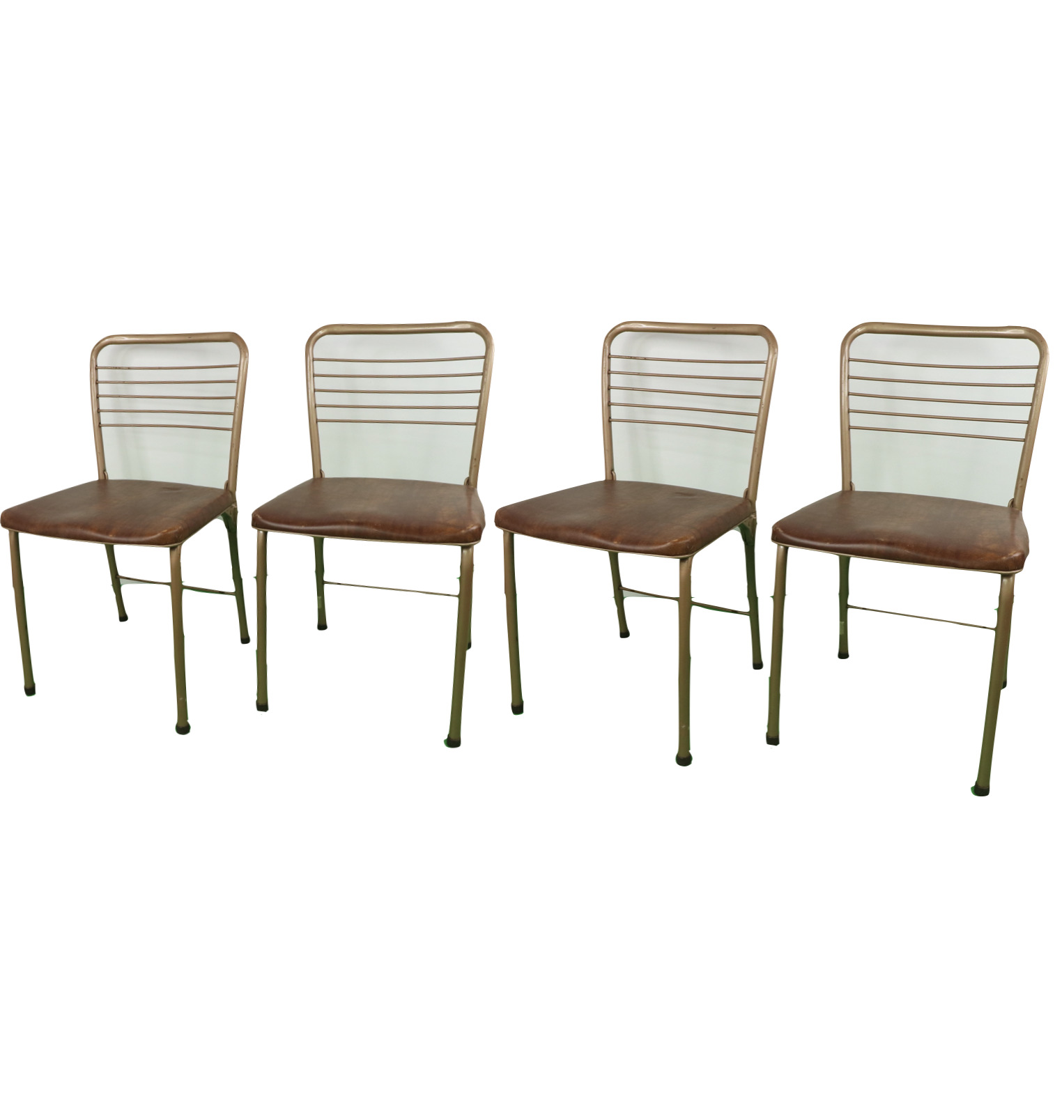 Vtg 70s Mid Century Modern MCM Set of 4 Cosco Fashionfold Chairs Bronze Metal 