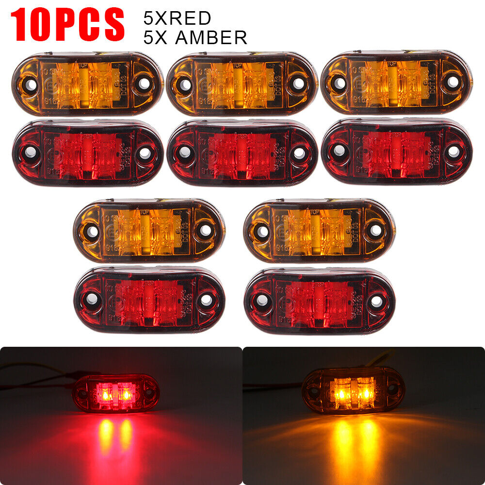 5x Red LED Car Truck Trailer RV Oval 2.5" Side Clearance Marker Lights 5x Amber 