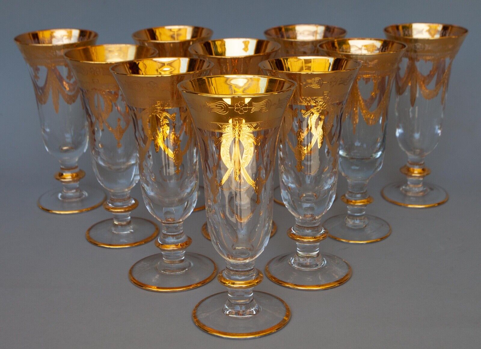 Set of 6 Interglass Italy Crystal Glasses Clear Italian Champagne Flutes