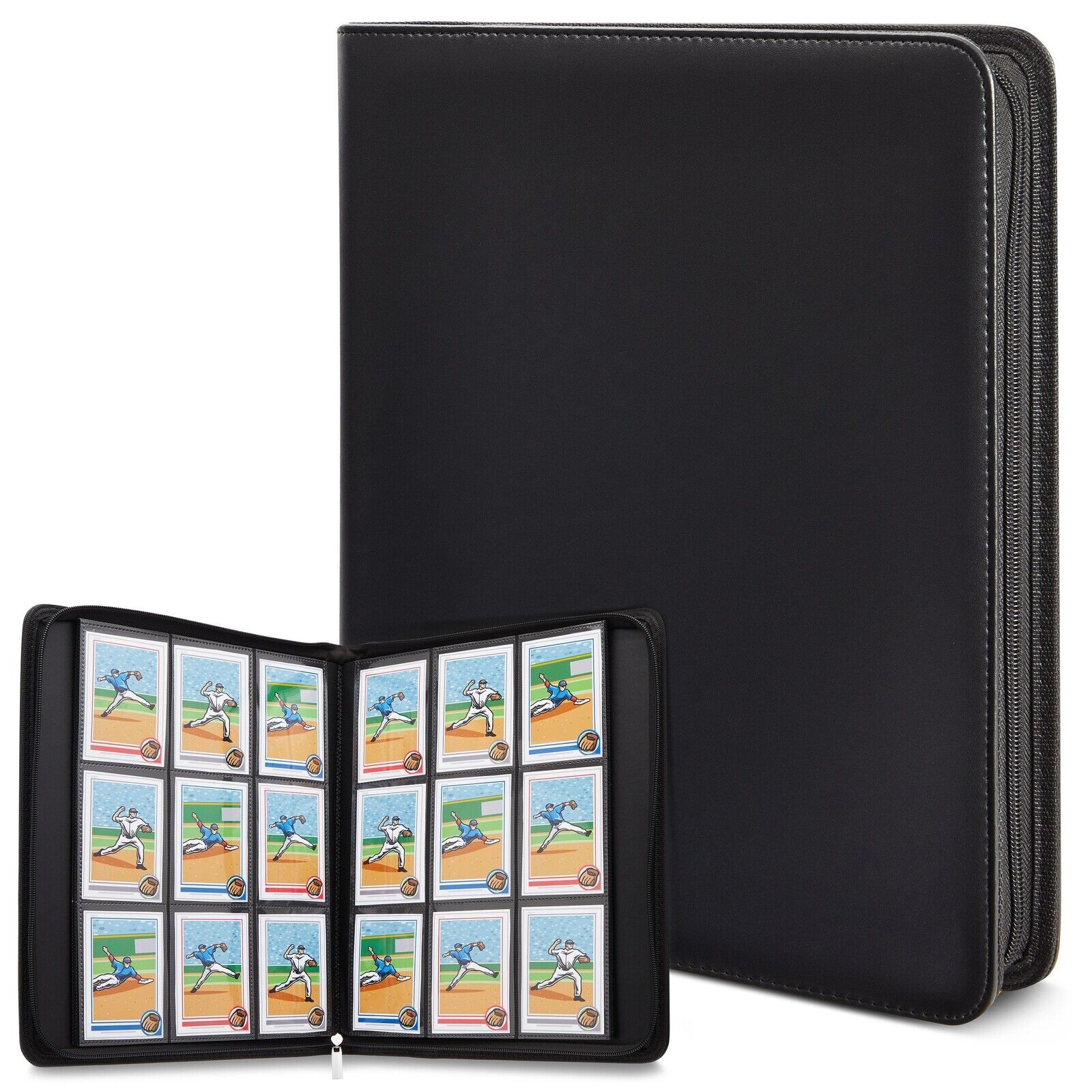 360 Card Pocket Binder with Zipper 9 Pocket Trading Cards Album Folder, Black