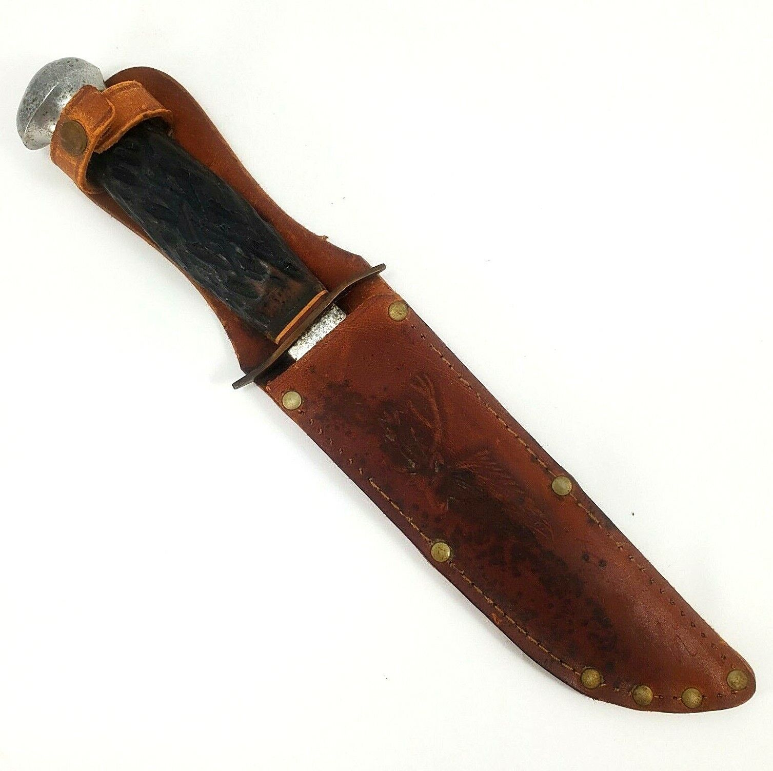 Vintage Hunting Knife RUKO Solingen Bowie Knife Stag Horn Grip w/Sheath 1960s ?