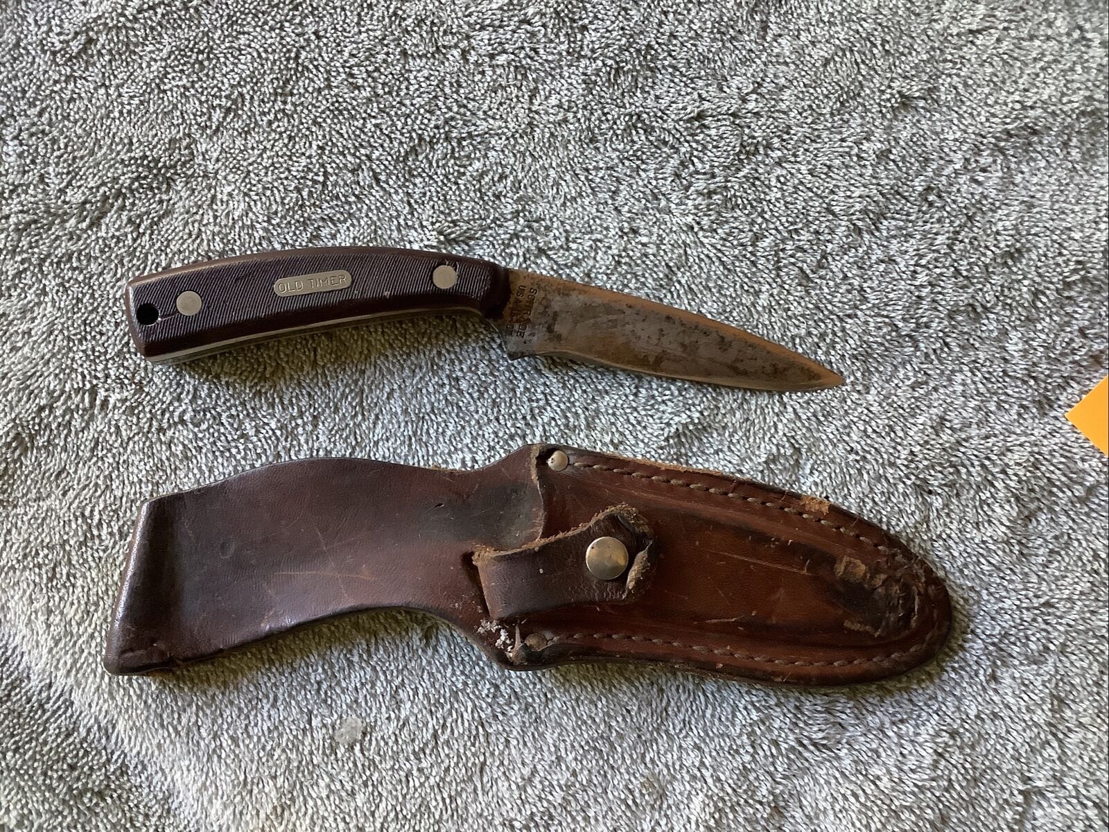 Vintage Schrade Hunting Knife With Leather Holster Old Timer