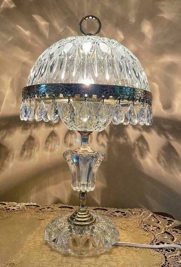 Vintage Michelotti Clear Crystal Glass, Glass Prism Table Lamp Shade