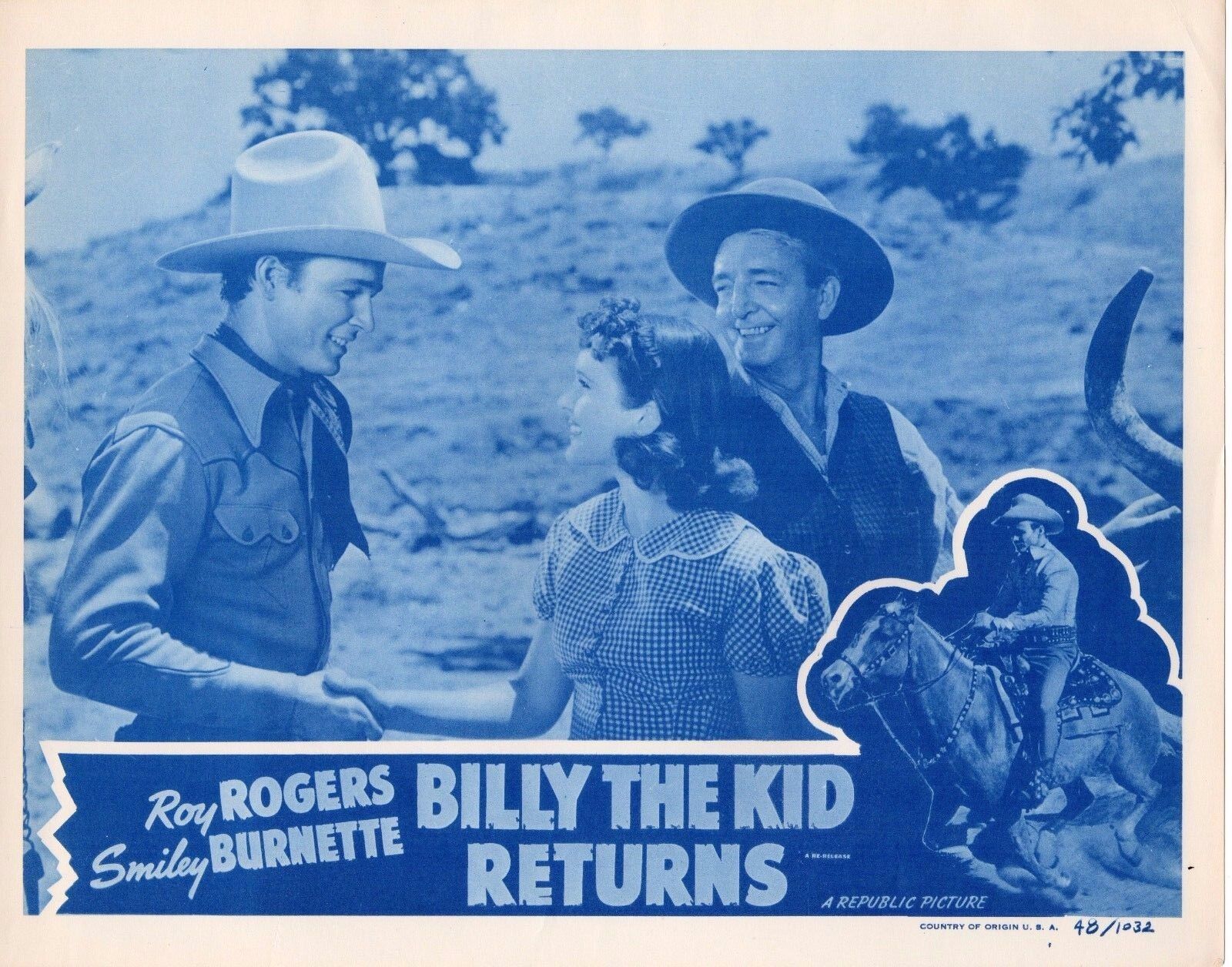 ROY ROGERS SMILEY BURNETTE BILLY THE KID RETURNS  RE1948 11x14\
