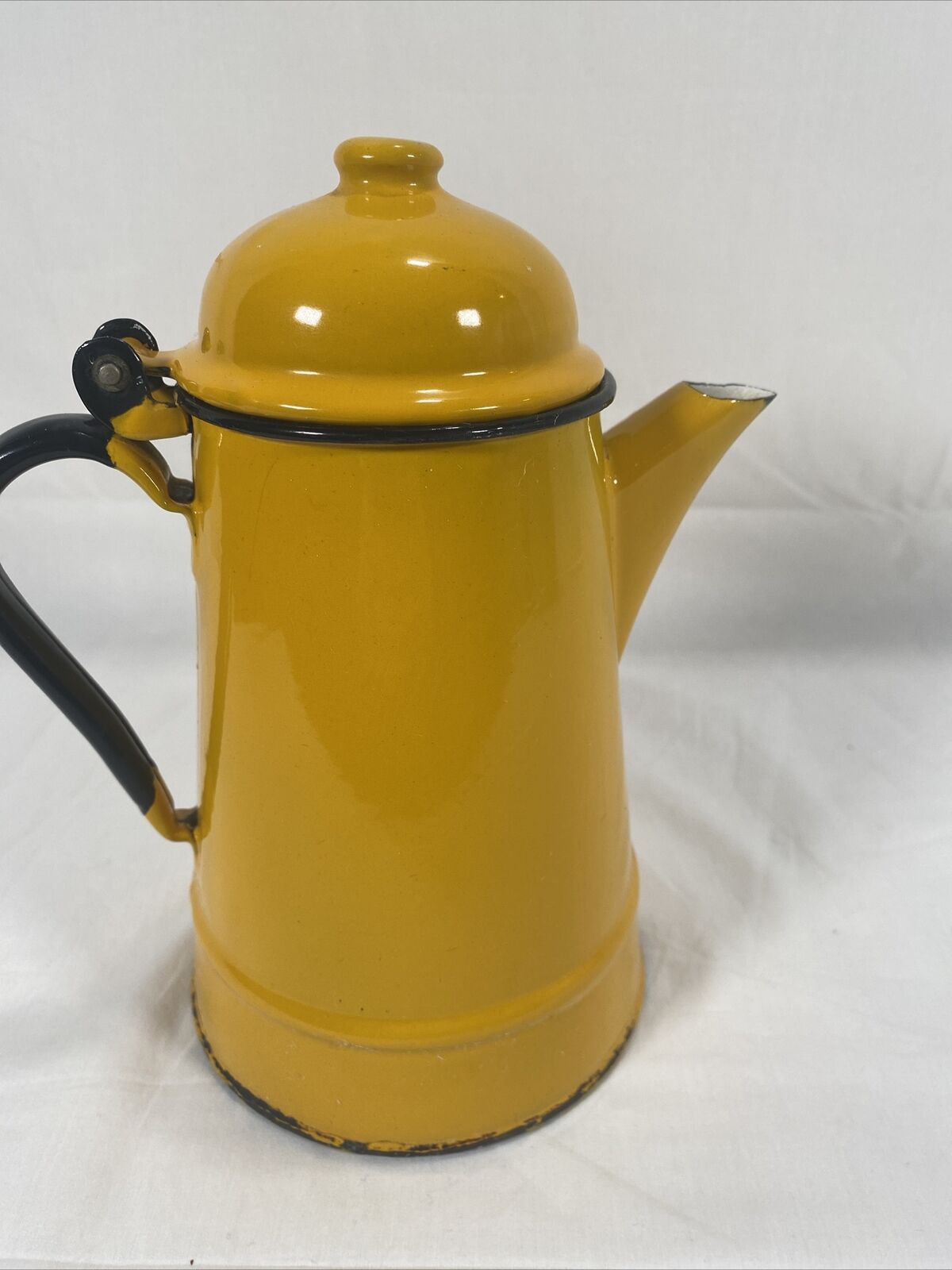 Antique Oskar Schindler Yellow Enamel Coffee Pot Made in Poland 8