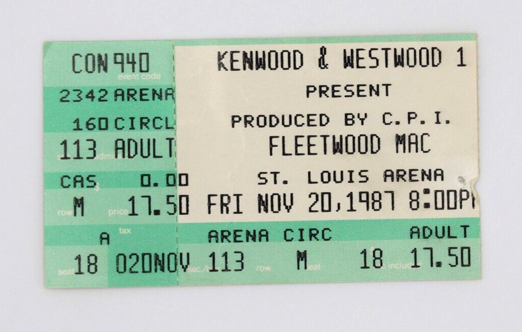 Fleetwood Mac Concert Ticket Stub Nov 20, 1987 St. Louis Arena, St. Louis, MO
