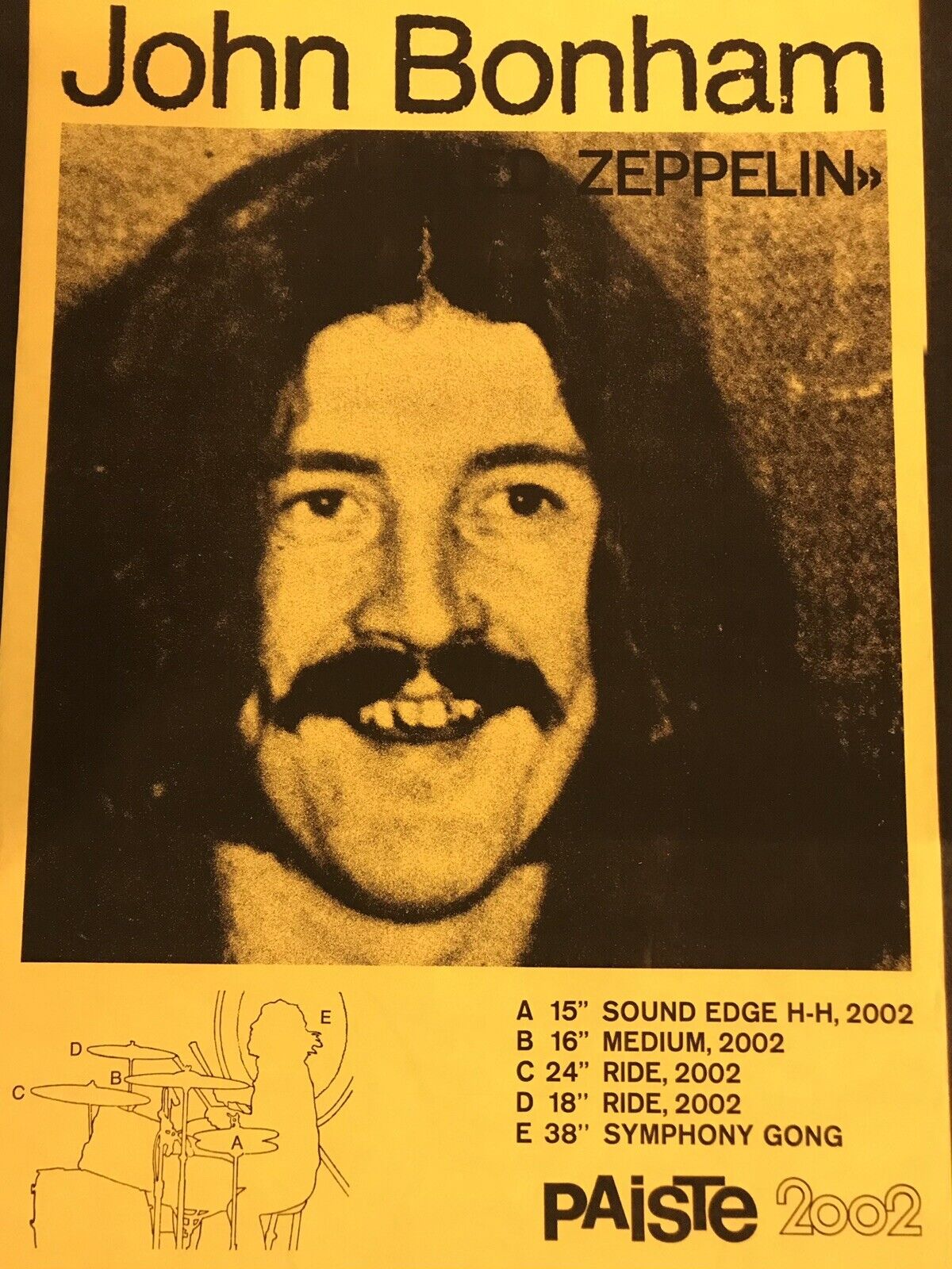 John Bonham Zeppelin Paiste Promo Poster Brand new reproduction of late 1970s ad