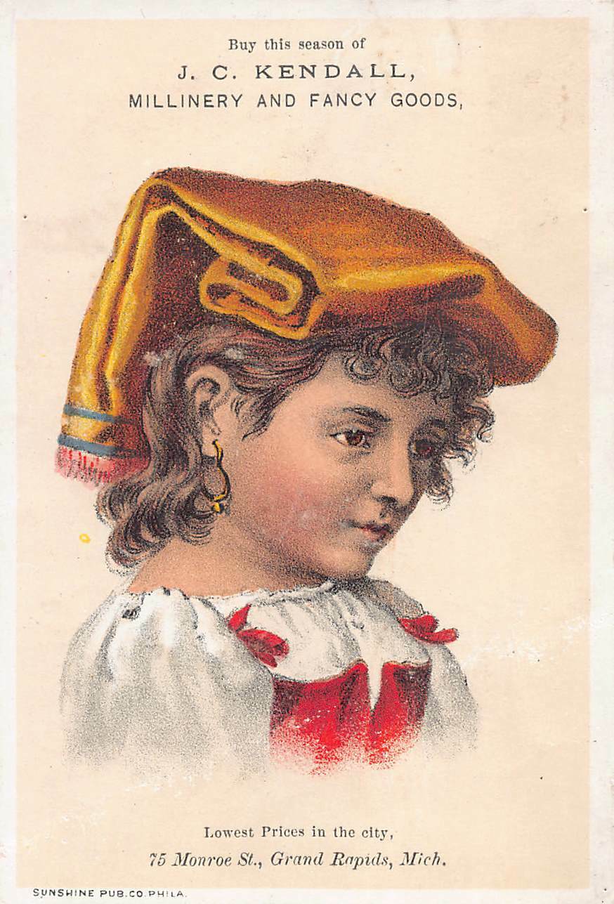 J.C. Kendall, Millinery, 19th Century Trade Card, Size: 110 mm x 75 mm