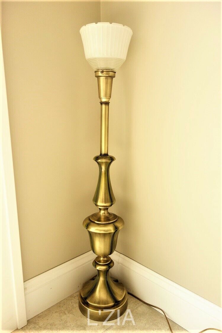 Vintage Mid Century Heavy Brass Stiffel, Stiffel Brass Torchiere Floor Lamp