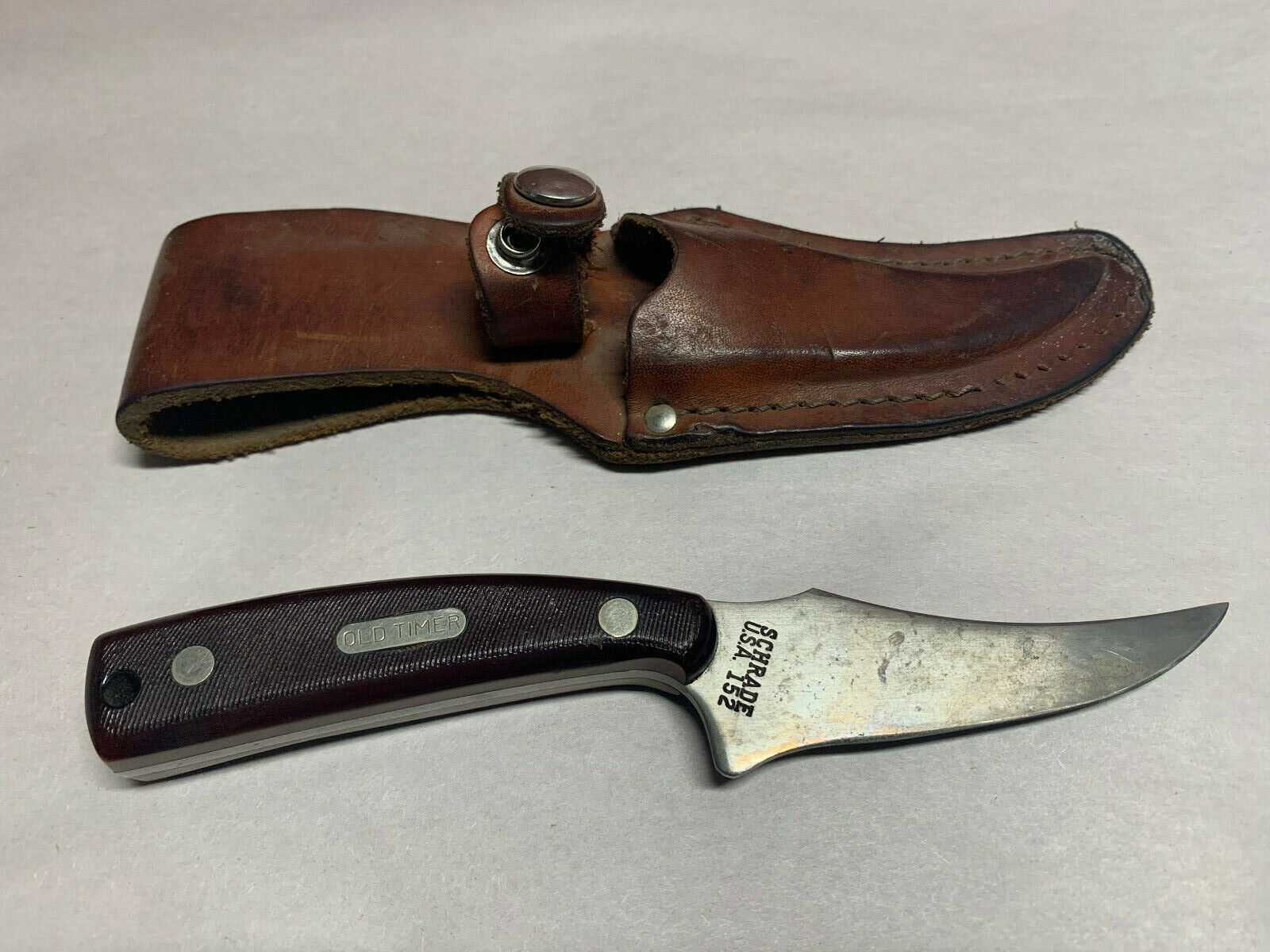 Vintage Schrade USA 152 Old Timer Sharpfinger Hunting Knife w/ Leather Sheath
